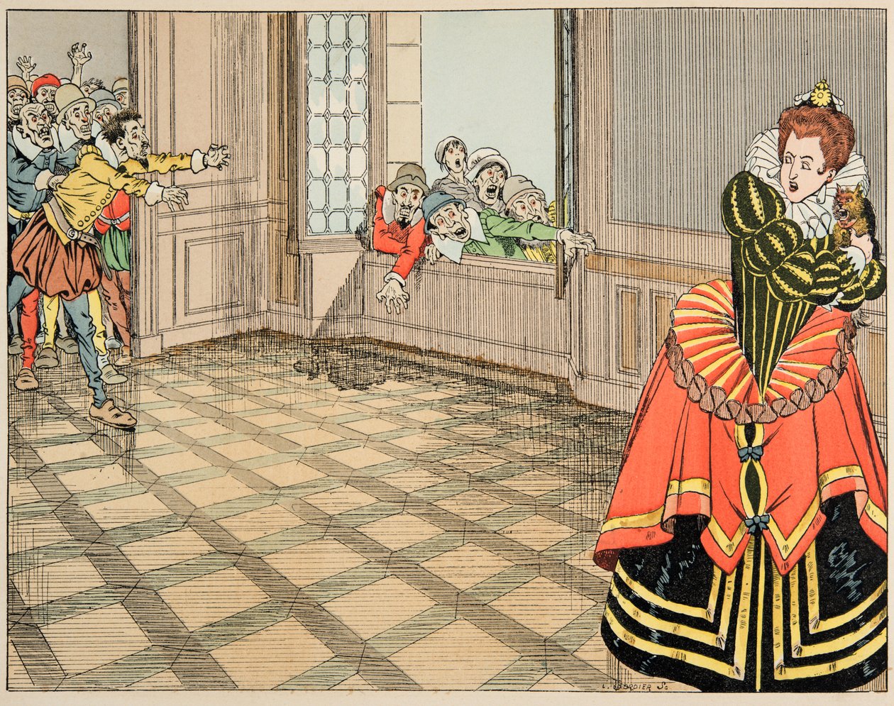 Illustration fra bogen "Le bon roy Henri", illustreret af Jacques Marie Gaston Onfray de Breville dit JOB (1858-1931): Hertuginden af Montpensier (Catherine de Lorraine af pseudonym for Onfray de Breville Jacques Job
