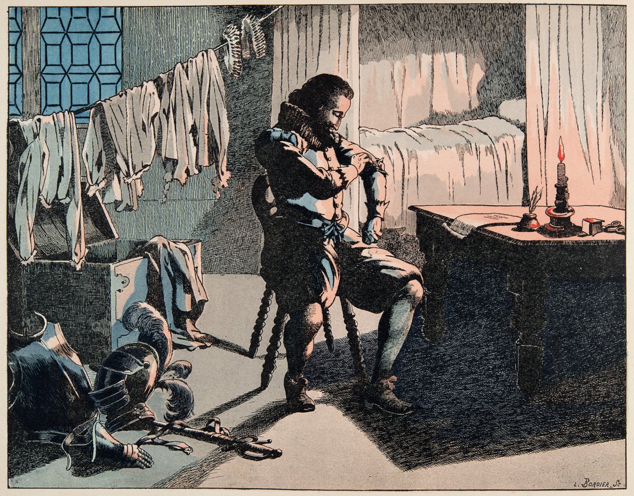 Illustration fra bogen “” Le bon roy Henri””, illustreret af Jacques Marie Gaston Onfray de Breville dit JOB (1858-1931): I 1589 blev Henri konge af Frankrig, men uden penge - Privat samling af pseudonym for Onfray de Breville Jacques Job