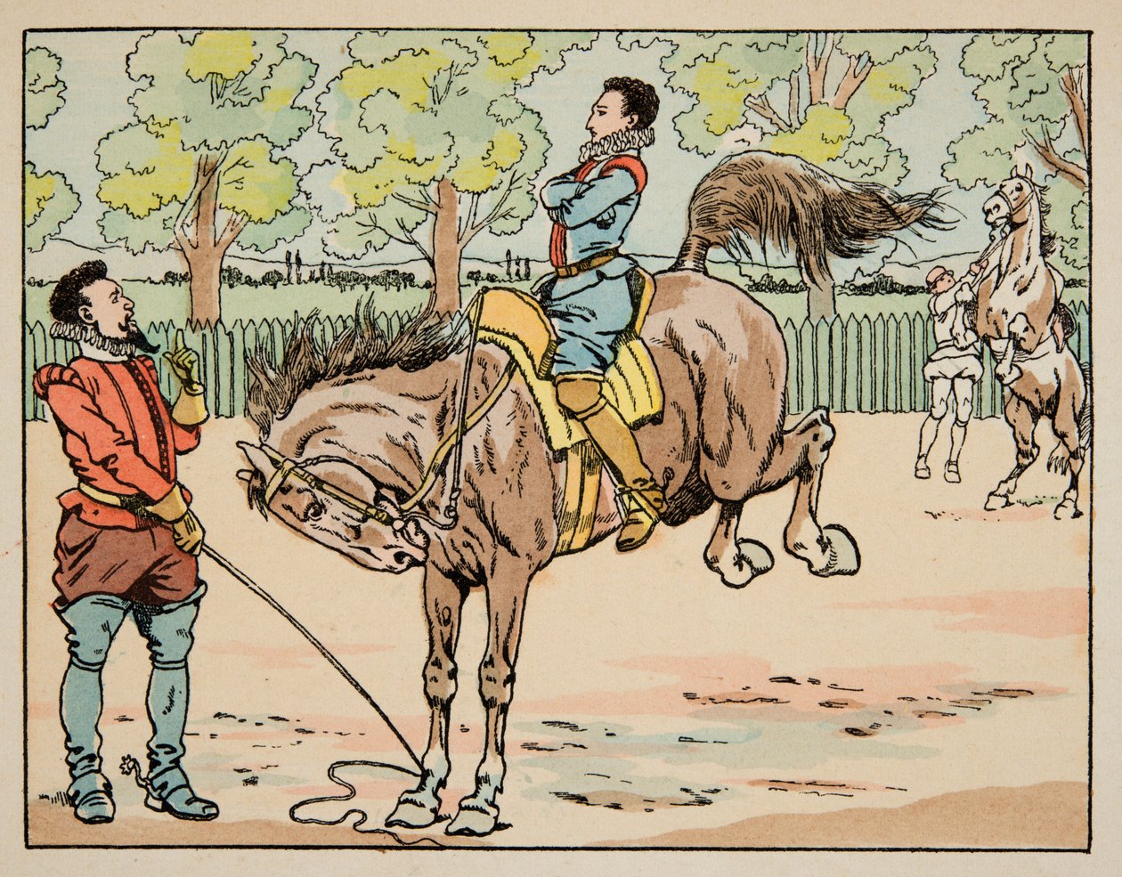 Illustration hentet fra bogen “” Le bon roy Henri””, illustreret af Jacques Marie Gaston Onfray de Breville dit JOB (1858-1931): Uddannelse ved 1500-tallets ridning - Privat samling af pseudonym for Onfray de Breville Jacques Job
