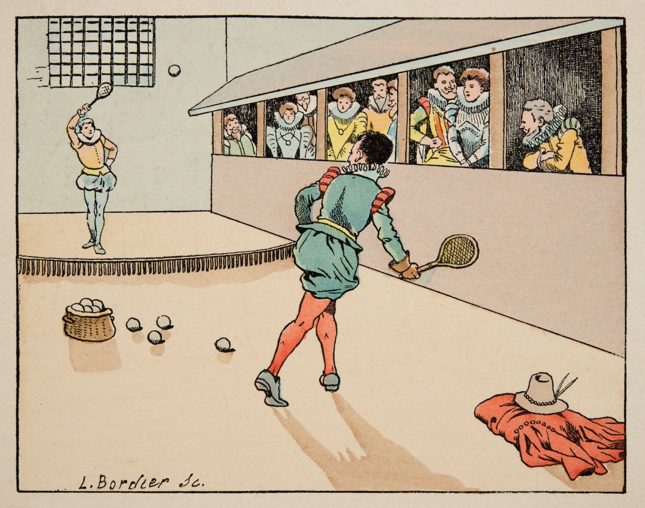 Illustration taget fra bogen “Le bon roy Henri””, illustreret af Jacques Marie Gaston Onfray de Breville dit JOB (1858-1931): Uddannelse i det 16. århundrede: palmespil - Privat samling af pseudonym for Onfray de Breville Jacques Job