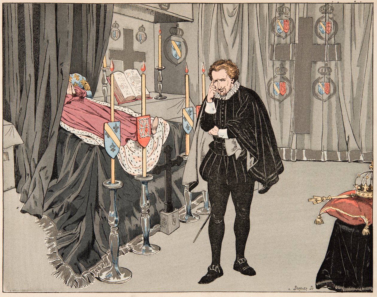 Illustration taget fra bogen “Le bon roy Henri””, illustreret af Jacques Marie Gaston Onfray de Breville dit JOB (1858-1931): Den 9. juni af pseudonym for Onfray de Breville Jacques Job