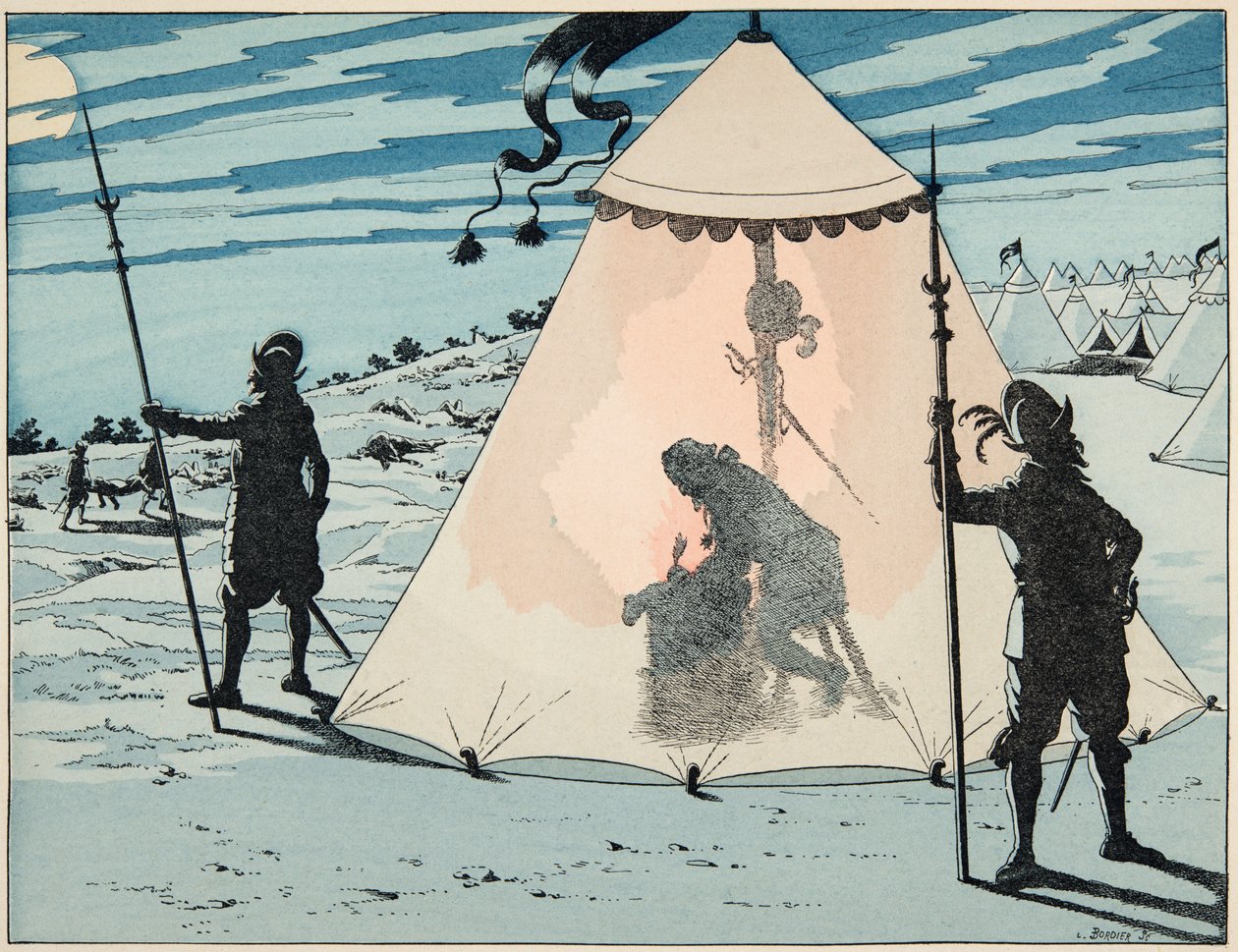 Illustration hentet fra bogen "Le bon roy Henri", illustreret af Jacques Marie Gaston Onfray de Breville dit JOB (1858-1931): Henri IV efter sin sejr i slaget ved Arques (1589) - Privat samling af pseudonym for Onfray de Breville Jacques Job