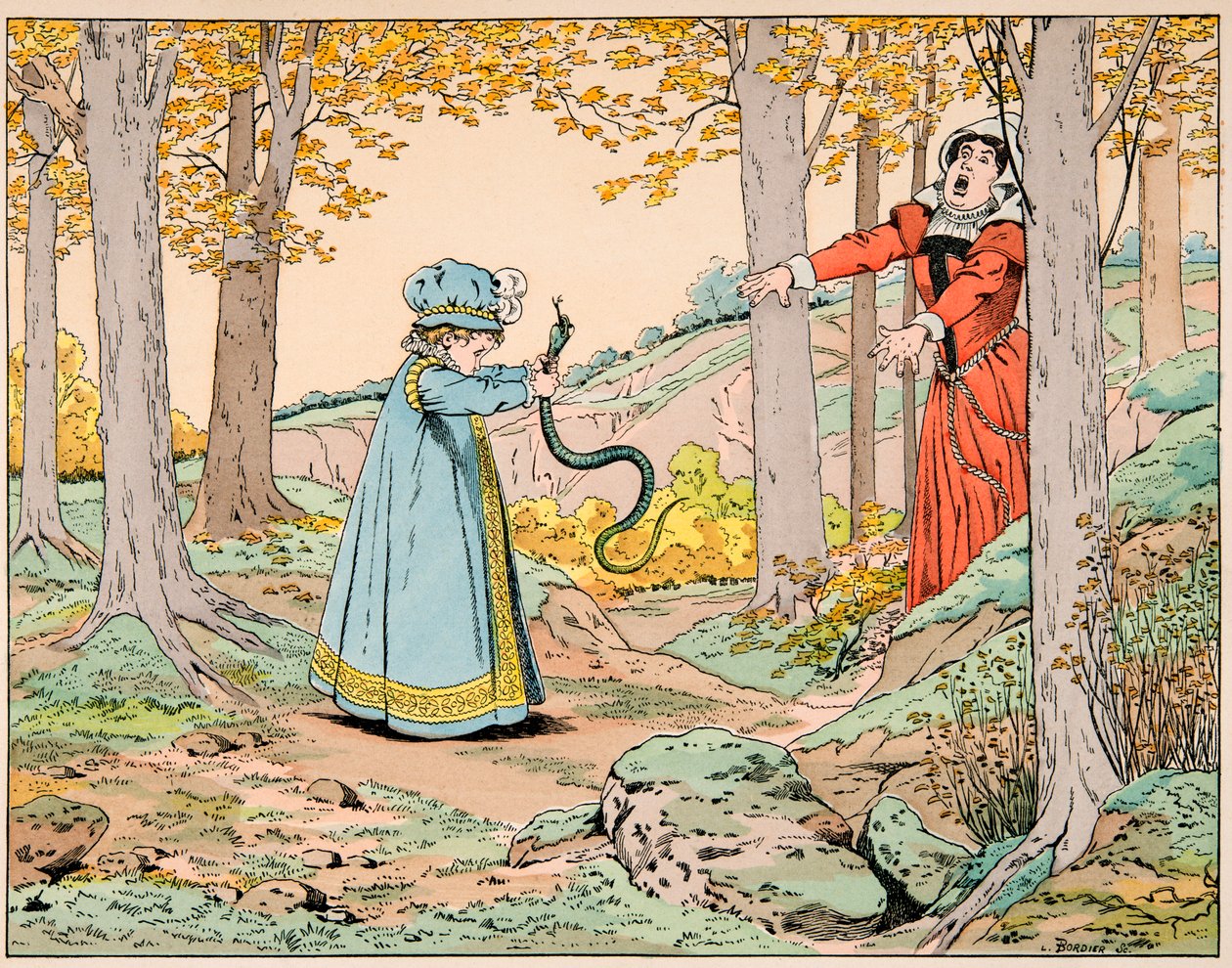 Illustration hentet fra bogen “Le bon roy Henri””, illustreret af Jacques Marie Gaston Onfray de Breville dit JOB (1858-1931): I en alder af fire dræber Henri IV en kæmpe slange - Privat samling af pseudonym for Onfray de Breville Jacques Job