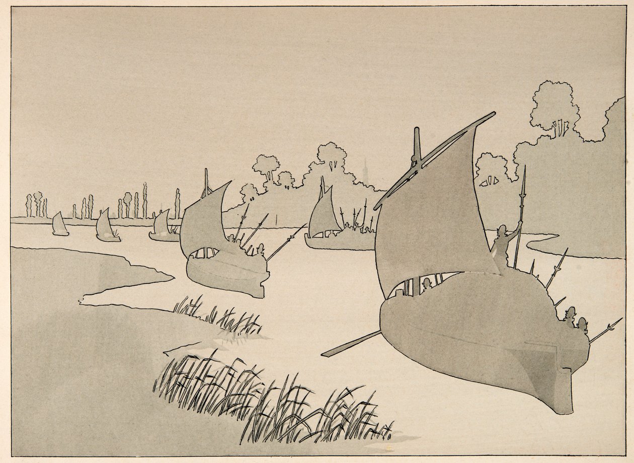 Illustration hentet fra bogen “Le bon roy Henri”, illustreret af Jacques Marie Gaston Onfray de Breville dit JOB (1858-1931): Hertugen af Parma forsøger at forsyne Paris med båd - Privat samling af pseudonym for Onfray de Breville Jacques Job