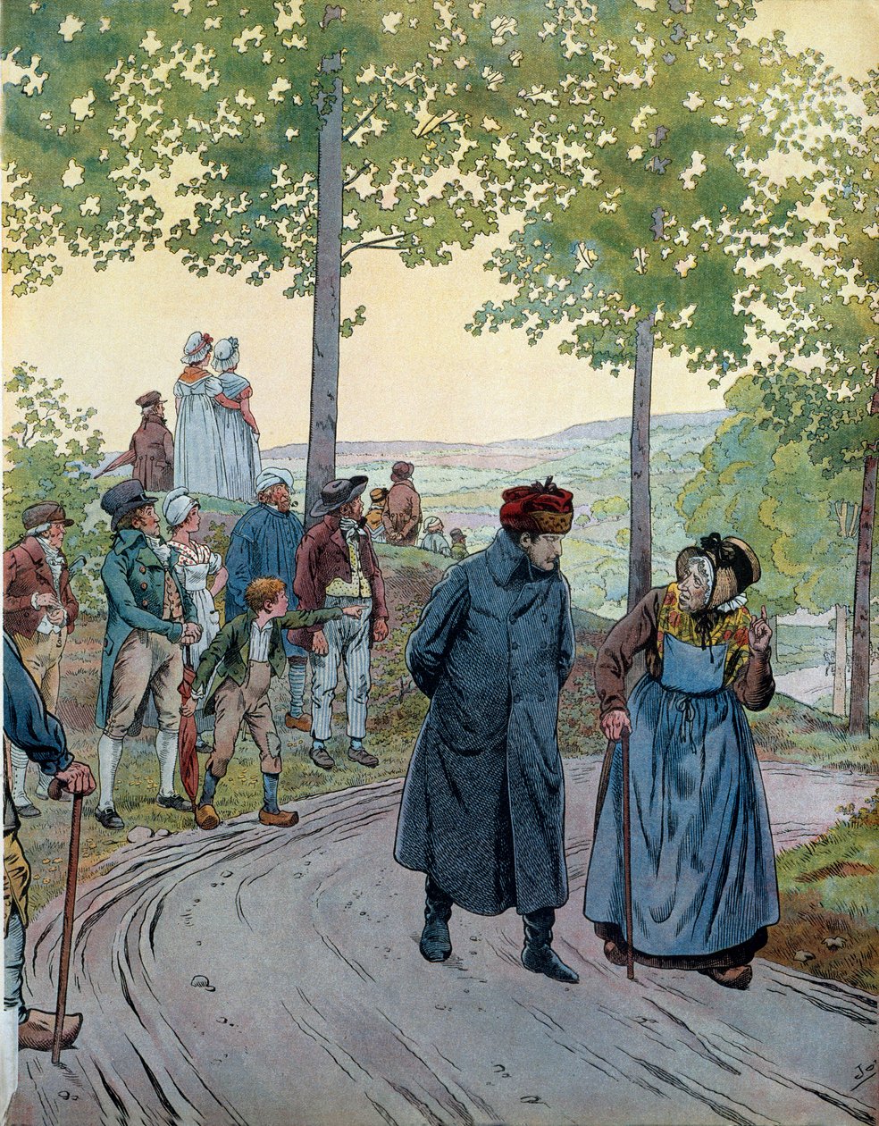 I Tarare konverterer kejser Napoleon I Bonaparte (1769-1821) sammen med en god gammel mand, der ikke gættede kejseren, i denne borgerlige dragt i rejsehat, efter at have spurgt ham, hvad der var at vinde ved at skifte mellem Capet og Napoleon, sidstnævnte. af pseudonym for Onfray de Breville Jacques Job