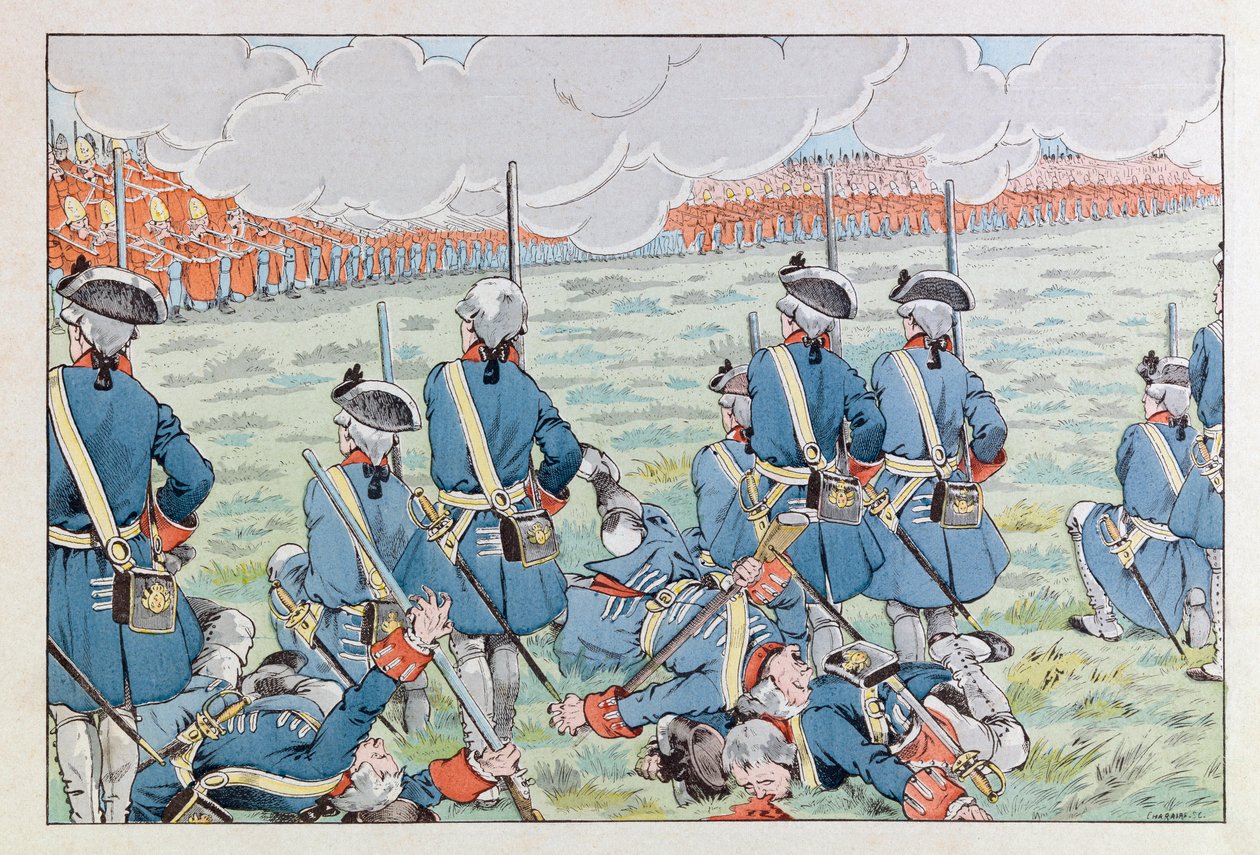 Jacques Marie Gaston Onfray de Breville dit JOB (1858 - 1931); Illustration fra bogen "Les epees de France": Slaget ved Fontenoy den 11. maj 1745; Coll, del af pseudonym for Onfray de Breville Jacques Job