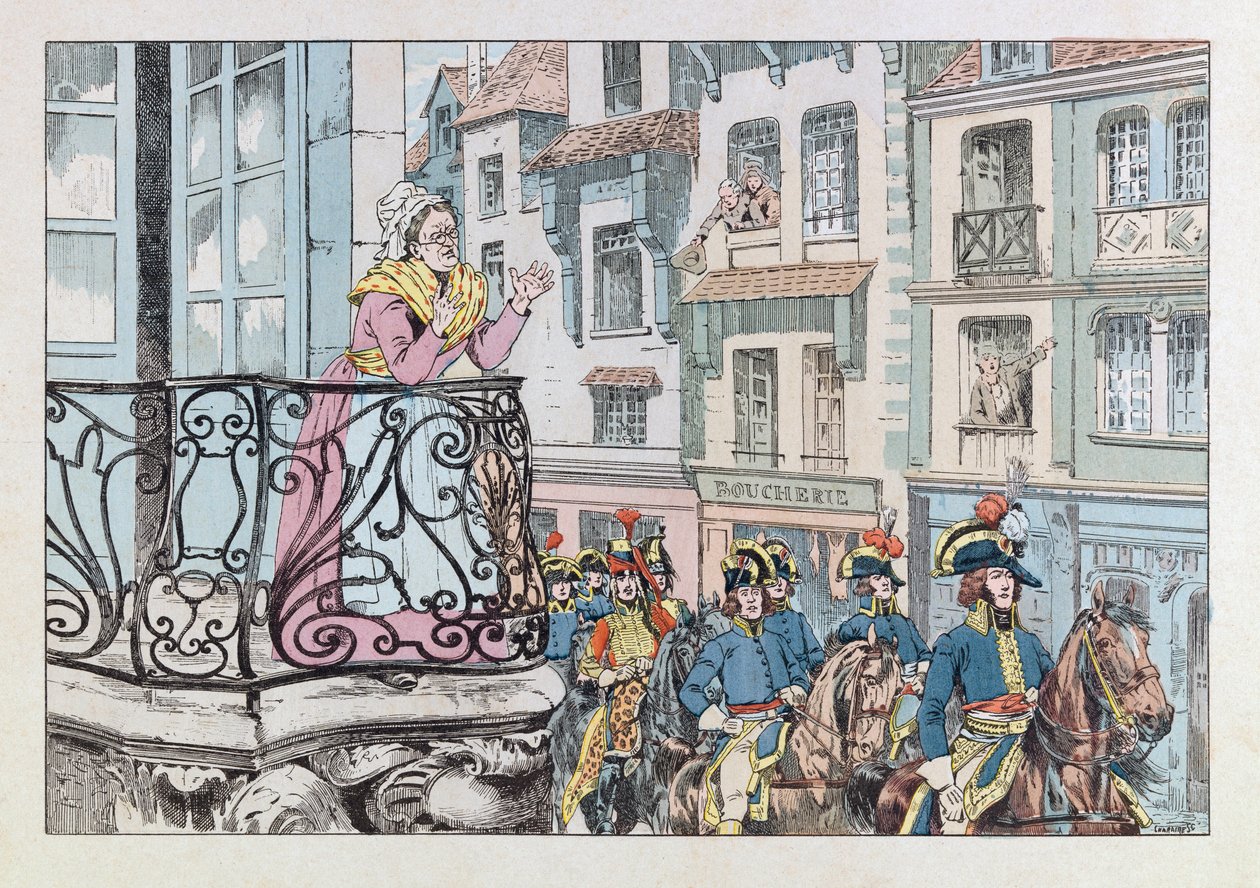 Jacques Marie Gaston Onfray de Breville dit JOB (1858 - 1931); Illustration fra bogen "Les epees de France": General Louis Lazare Hoche (1768-1797) besmitter i spidsen for sine tropper; Coll, del af pseudonym for Onfray de Breville Jacques Job