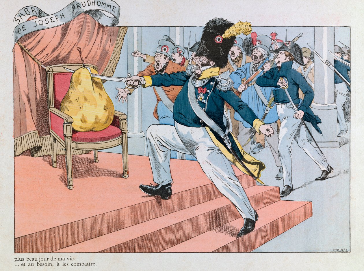 Jacques Marie Gaston Onfray de Breville dit JOB (1858 - 1931); Illustration taget fra bogen "" Les epees de France"": Louis philippe chasse du trone (Joseph Prudhommes sabel "" Denne sabel er den smukkeste dag i mit liv. Den vil tjene mig til at forsvare m af pseudonym for Onfray de Breville Jacques Job
