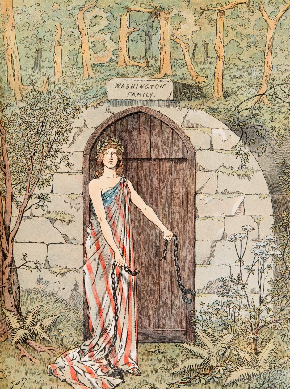 Jacques Marie Gaston Onfroy de Breville dit JOB (1858-1931) - Allegory of America befrier sig fra sine lænker foran George Washingtons grav ved Mount Vernon, privat samling af pseudonym for Onfray de Breville Jacques Job