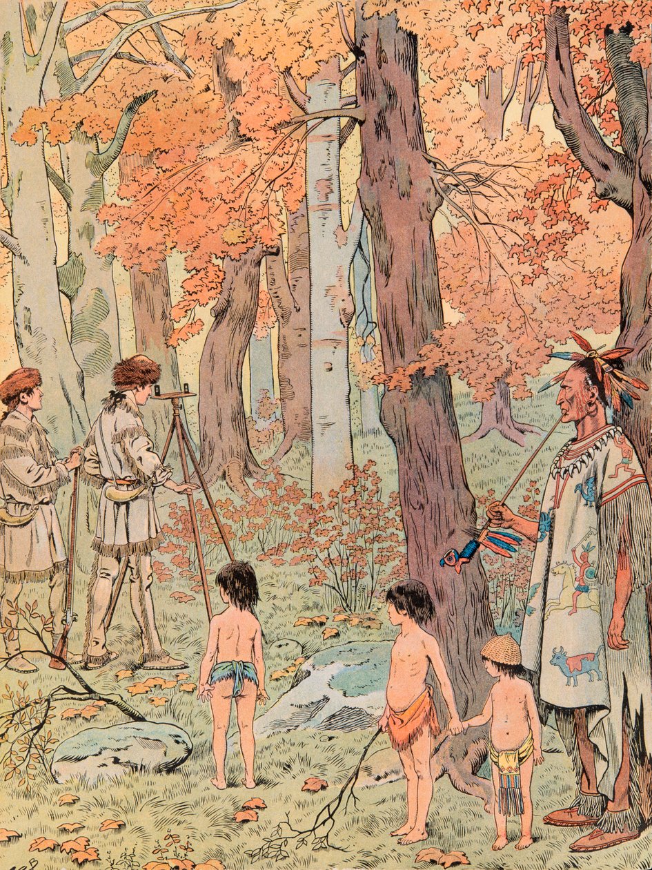 Jacques Marie Gaston Onfroy de Breville dit JOB (1858-1931) - I en alder af seksten år blev George Washington landmåler og kortlagde landene vest for Blue Ridge Mountains, Private Collection af pseudonym for Onfray de Breville Jacques Job