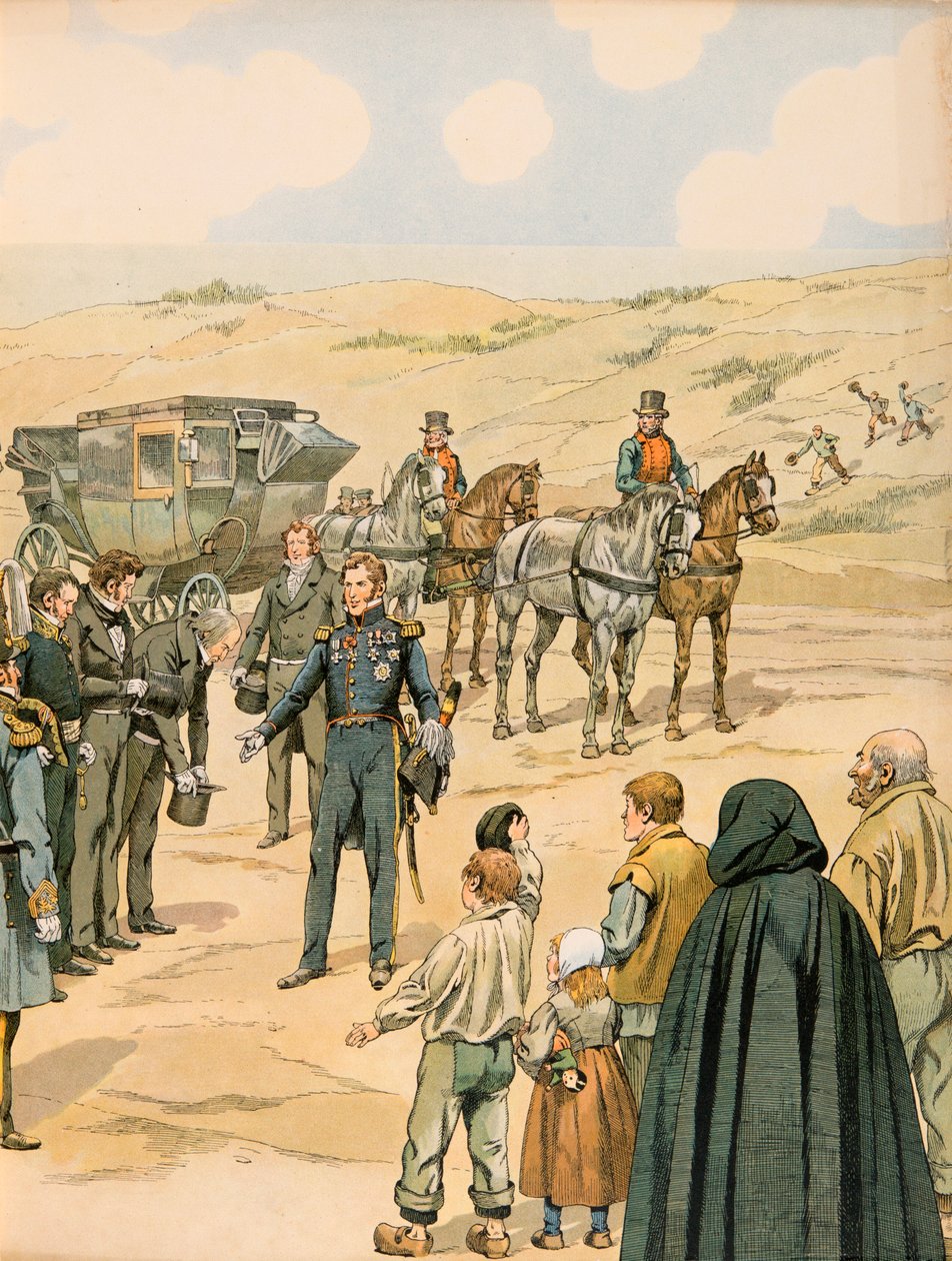 Jacques Marie Gaston Onfroy de Breville dit JOB (1858-1931) - Belgiens historie: Leopold 1, er (1790 - 1865) Prins af Sachsen Cobourg - Gotha bliver budt velkommen i La Panne af de belgiske myndigheder den 17. juli af pseudonym for Onfray de Breville Jacques Job