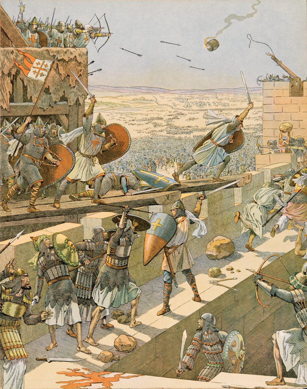 Jacques Marie Gaston Onfroy de Breville dit JOB (1858-1931) - Belgiens historie: Englebert og Lietaud de Tournai, Tournaisian croises, stormede den første i Jerusalem i 1099, privat samling af pseudonym for Onfray de Breville Jacques Job