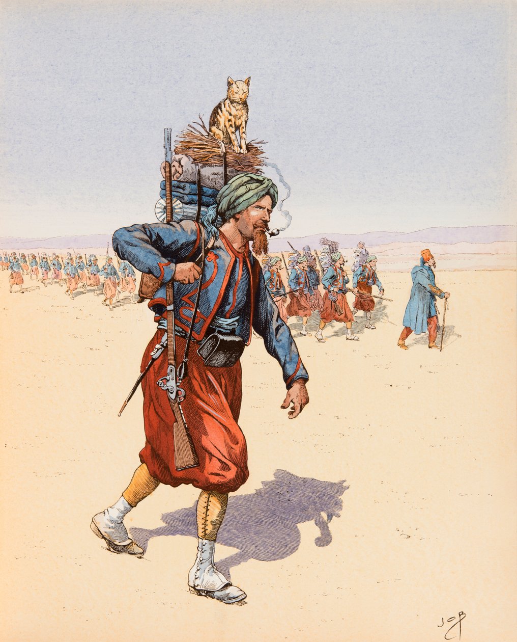 Jacques Marie Gaston Onfroy de Breville dit JOB (1858-1931) - Le Zouzou (Zouave på ekspedition i ørkenen), privat samling af pseudonym for Onfray de Breville Jacques Job