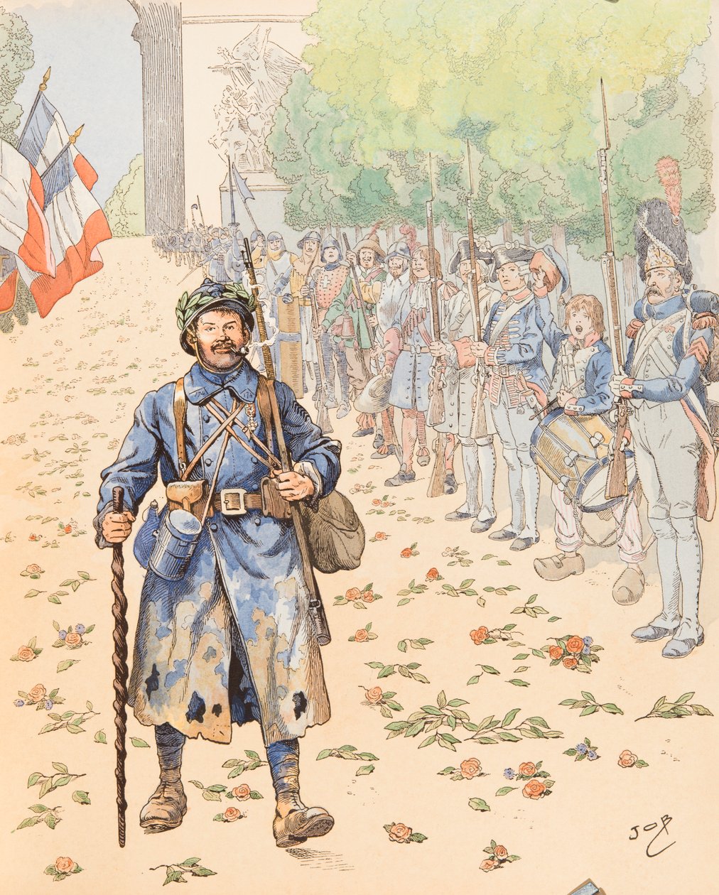 Jacques Marie Gaston Onfroy de Breville dit JOB (1858-1931) - Le triumphe du poilu (allegori om det franske militær, der hylder de behårede), Collection privee af pseudonym for Onfray de Breville Jacques Job