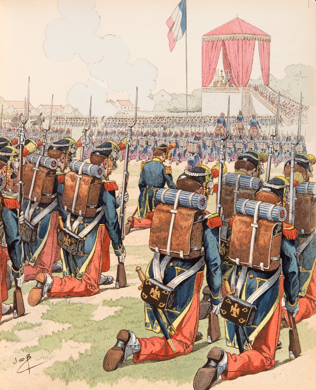 Jacques Marie Gaston Onfroy de Breville dit JOB (1858-1931) - Messe givet i Chalon-lejren under Napoleon III (også Mourmelon-lejren), privat samling af pseudonym for Onfray de Breville Jacques Job