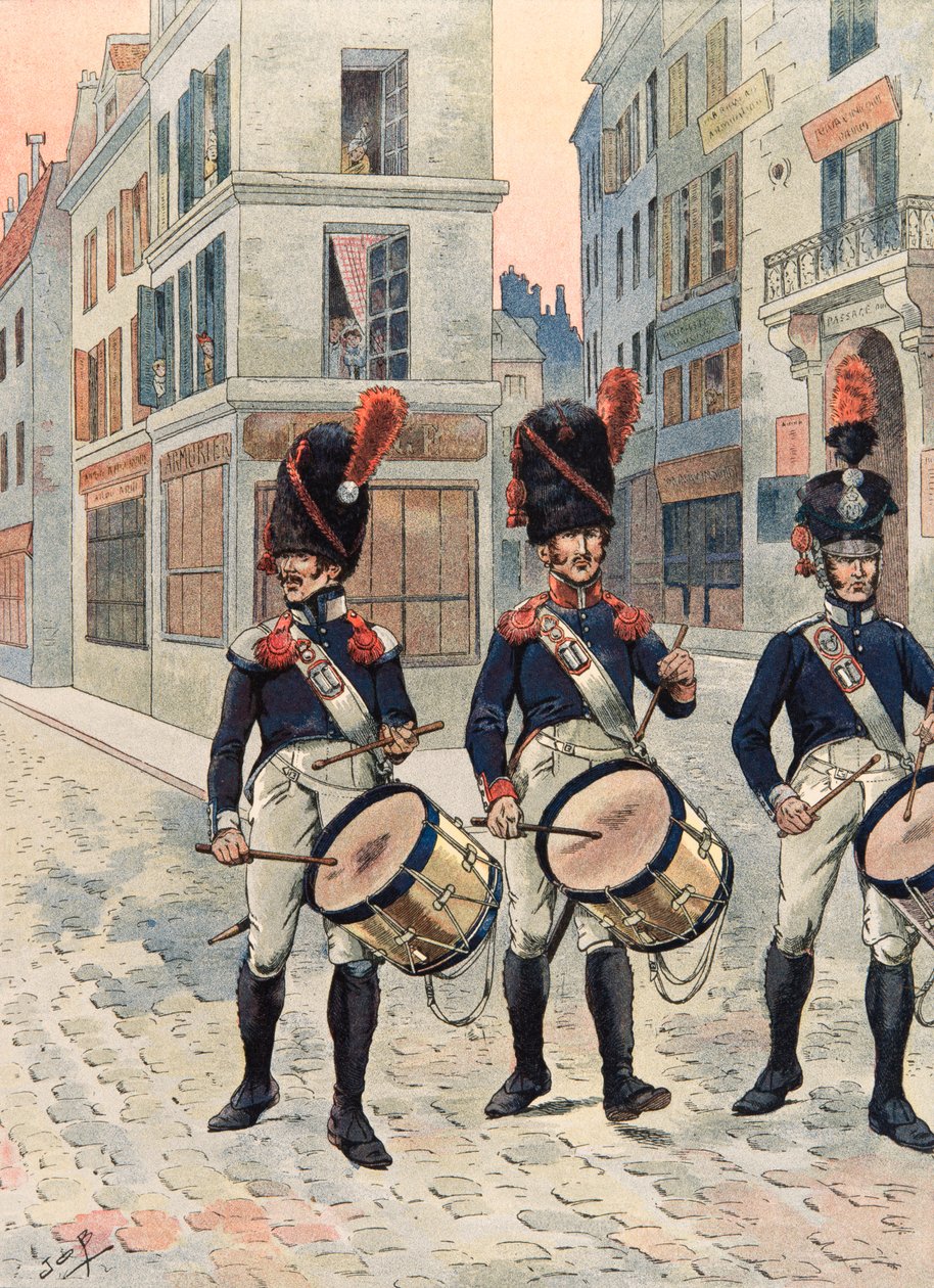 Jacques Marie Gaston Onfroy de Breville dit JOB (1858-1931) - Udklædning af franske tropper til enhver tid: Trommer fra Nationalgarden i Paris (1814 - 1815), privat samling af pseudonym for Onfray de Breville Jacques Job