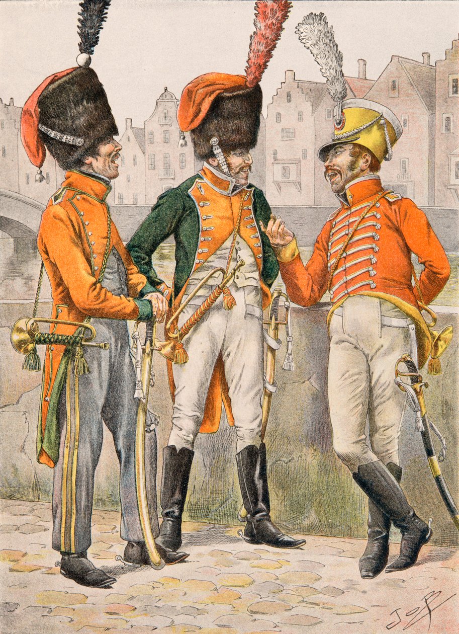 Jacques Marie Gaston Onfroy de Breville dit JOB (1858-1931) - Udrustning af de franske tropper til enhver tid: Trompeter af de 14, eme, 23, eme, 24, eme regimenter af jægere til hest før 1812, privat samling af pseudonym for Onfray de Breville Jacques Job