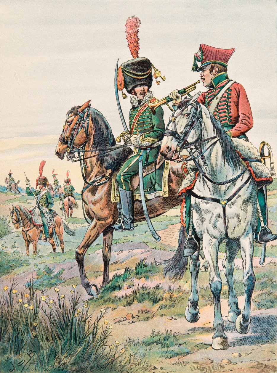 Jacques Marie Gaston Onfroy de Breville dit JOB (1858-1931) - Udrustning af de franske tropper til enhver tid: Trompet af Legers Horses of Arenbergf (1807), privat samling af pseudonym for Onfray de Breville Jacques Job