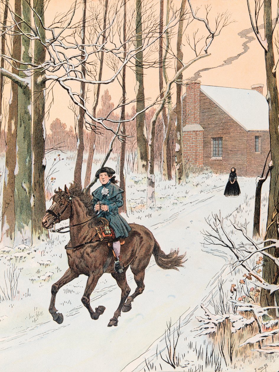 Jacques Marie Gaston Onfroy de Breville dit JOB (1858-1931) - Den unge George Washington (1732 - 1799) forlod familiens hjem i 1740 til Old Field School, Private Collection af pseudonym for Onfray de Breville Jacques Job