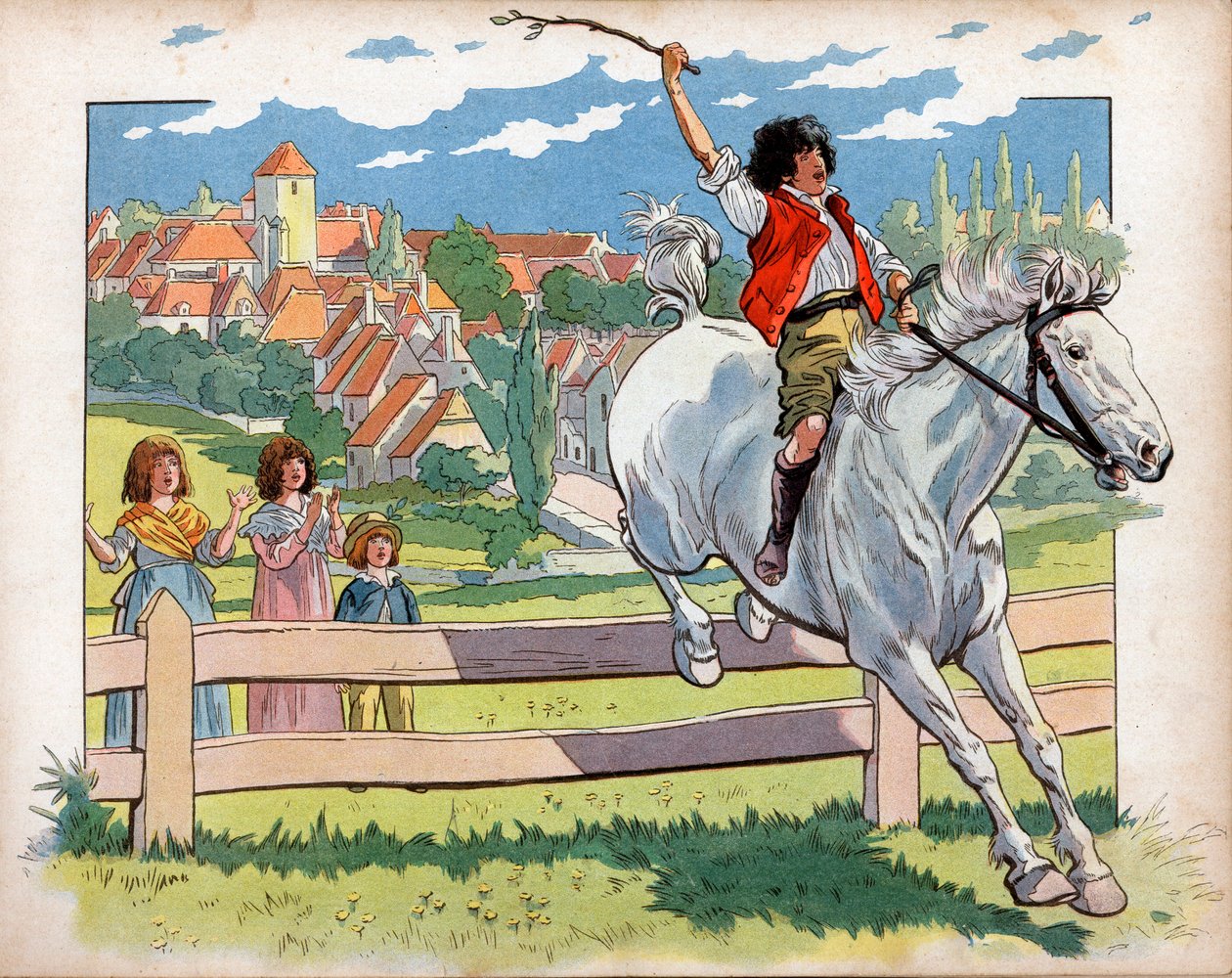 Joachim Murat (1767-1815) barn på en hest træner i at springe hække. Gravering af Jacques Marie Gaston Onfray de Breville dit Job (1858-1931) af pseudonym for Onfray de Breville Jacques Job