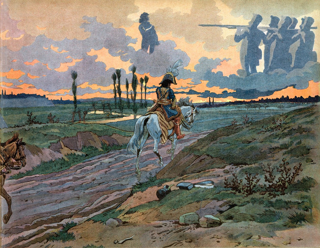 Joachim Murat (1767-1815) vendte tilbage til Napoli efter Leipzigs nederlag i 1813. Gravering af Jacques Marie Gaston Onfray de Breville dit Job (1858-1931) af pseudonym for Onfray de Breville Jacques Job