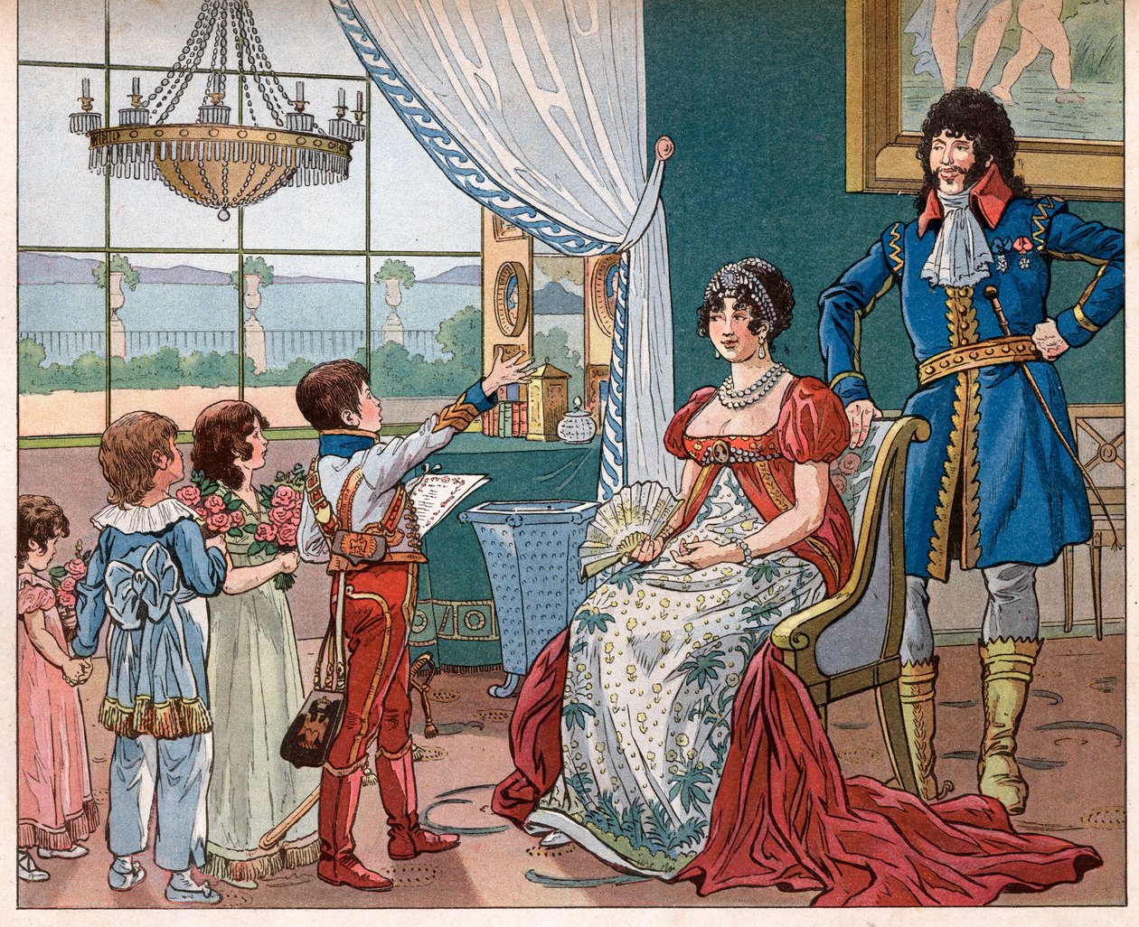 Joachim Murat (1767-1815) med sin kone Caroline Bonaparte (1782-1839) og deres børn (Akilles af pseudonym for Onfray de Breville Jacques Job