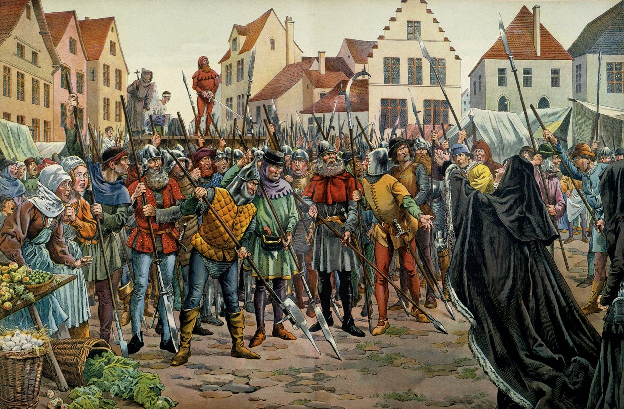 Mary of Bourgogne (1457-1482), hertuginde af Bourgogne krævede benåd for sine rådgivere i 1477. Illustration af Jacques Marie Gaston Onfray de Breville dit JOB (1858-1931) i "" Louis XI""" af pseudonym for Onfray de Breville Jacques Job