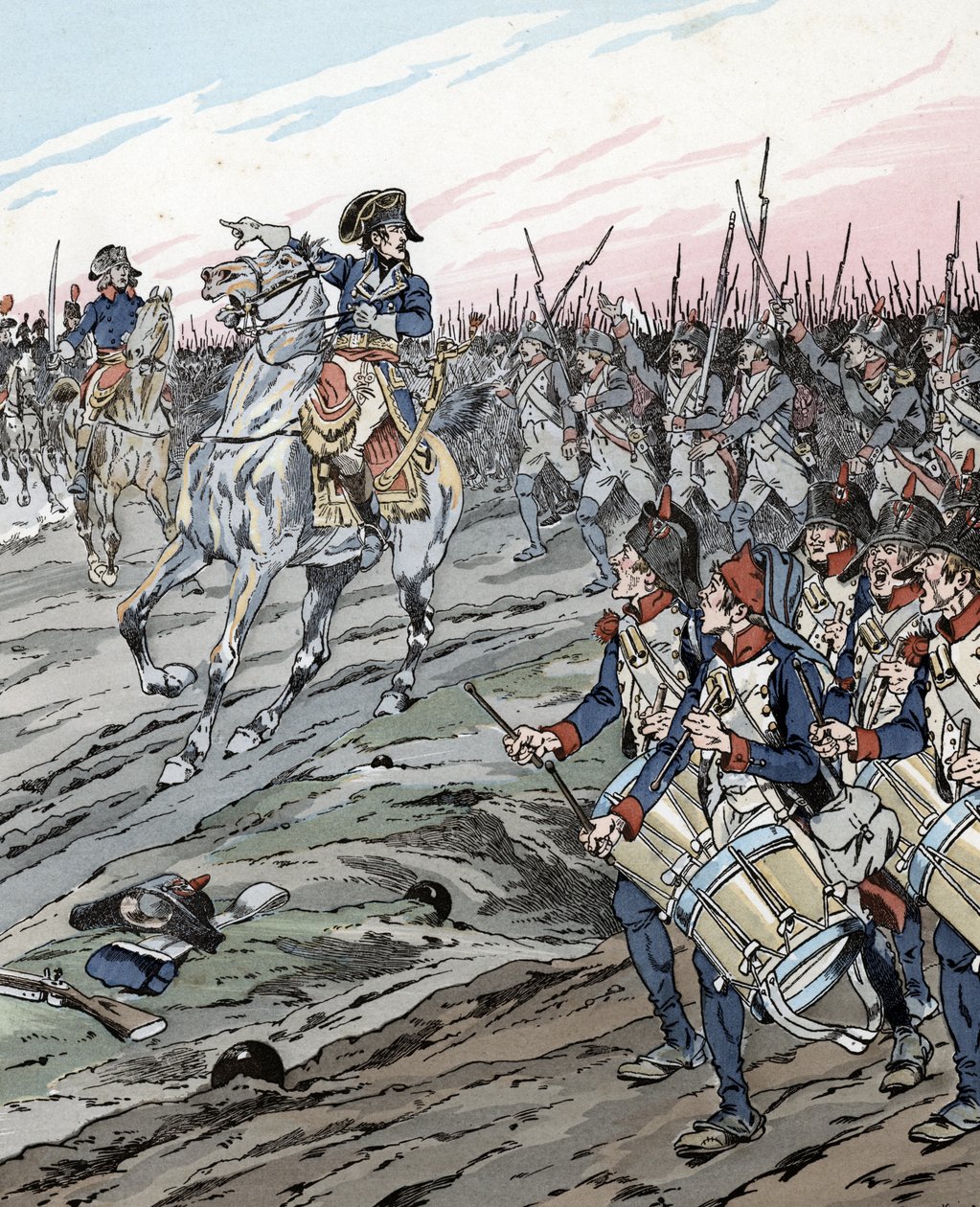 Napoleon Bonaparte under slaget ved Marengo (1800) af pseudonym for Onfray de Breville Jacques Job