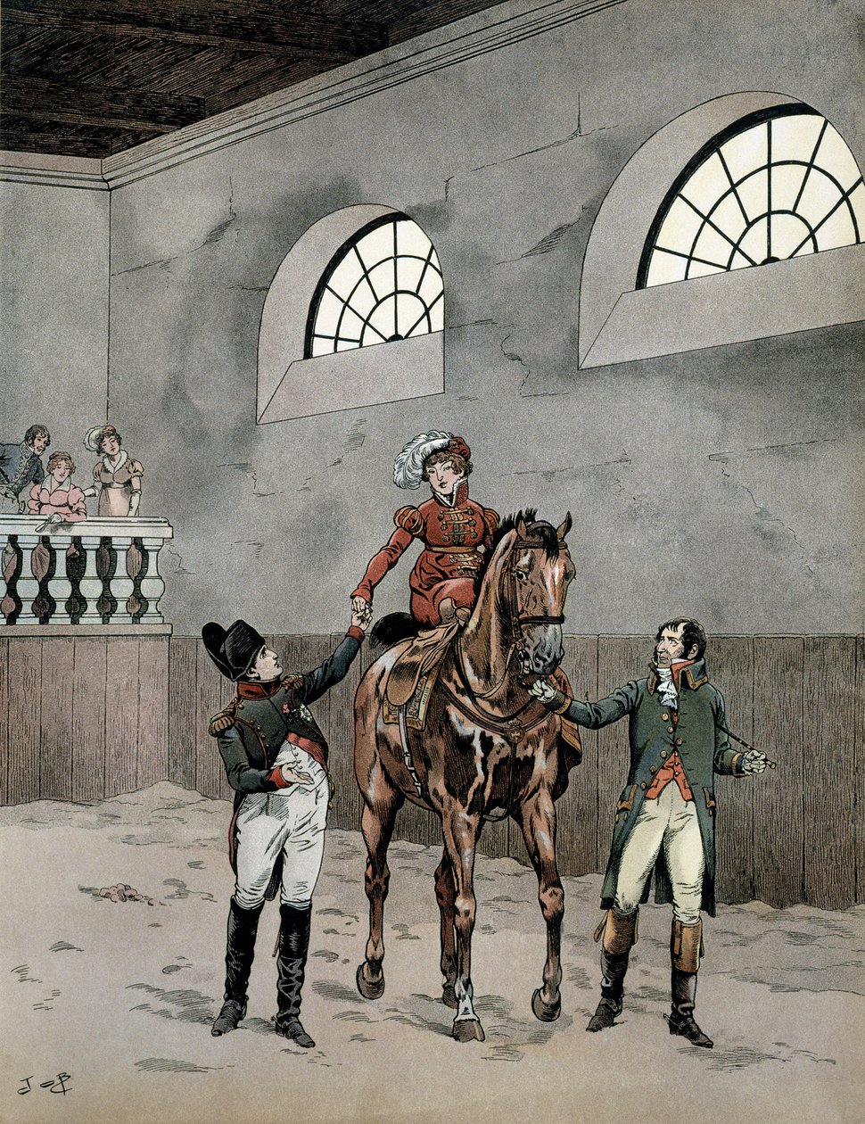 Napoleon I Bonaparte (1729-1821) deltog i ridetimerne hos imponerede Marie Louise af Østrig (1791-1847). I "" Napoleon"" af Georges Montorgueil. Illustration af Jacques Marie Gaston Onfray de Breville dit JOB (1858-1931) af pseudonym for Onfray de Breville Jacques Job