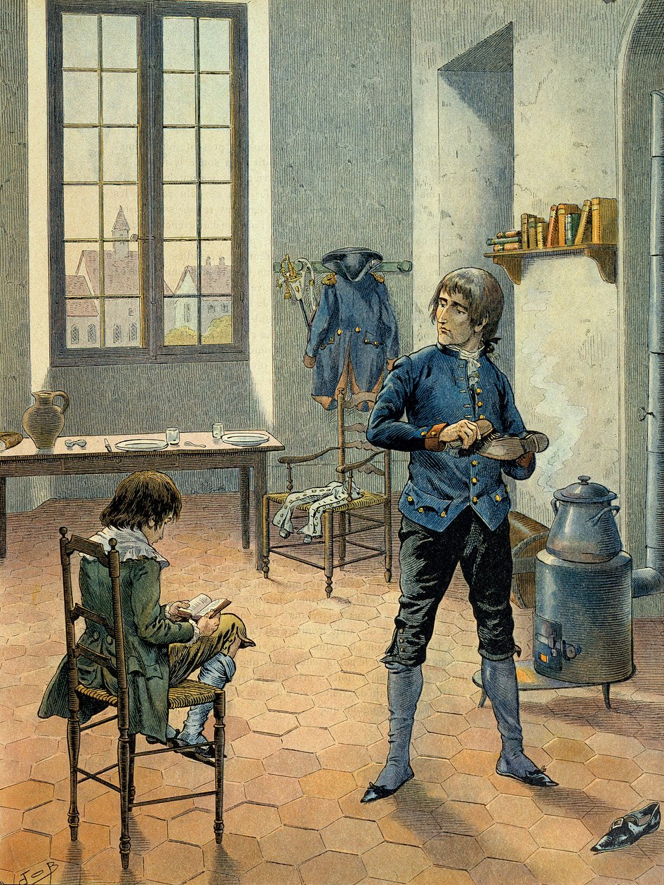 Napoleon I Bonaparte (1769-1821) i garnison i Auxonne med sin bror Louis Bonaparte (1778-1846) læser mellem 1788 og 1789. Illustration af Jacques Marie Gaston Onfray de Breville dit JOB (1858-1931) af pseudonym for Onfray de Breville Jacques Job