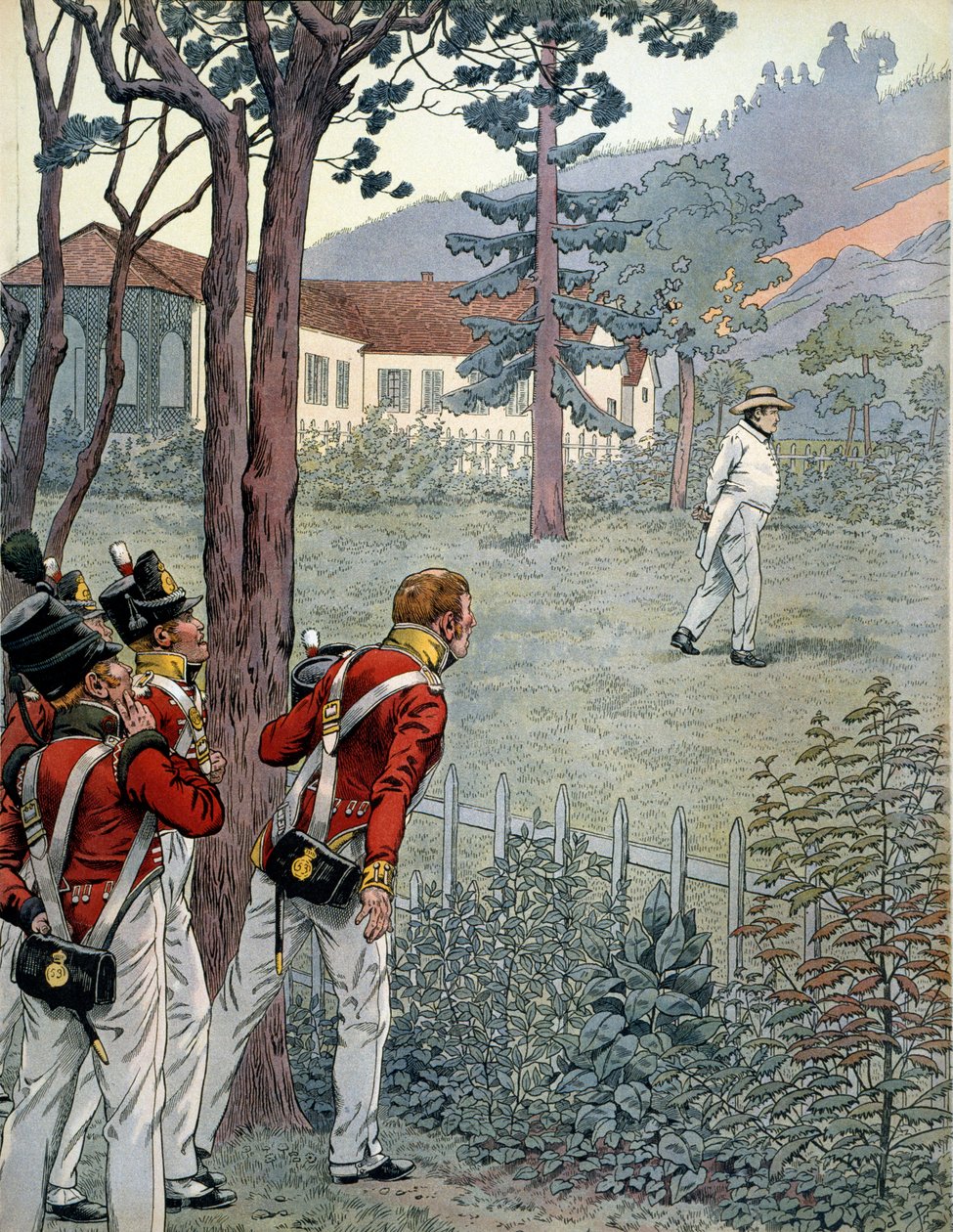 Napoleon I Bonaparte (1769-1821) under den britiske hærs forbløffede blik i fangenskab på øen Saint Helene (Sainte-Helene) af pseudonym for Onfray de Breville Jacques Job