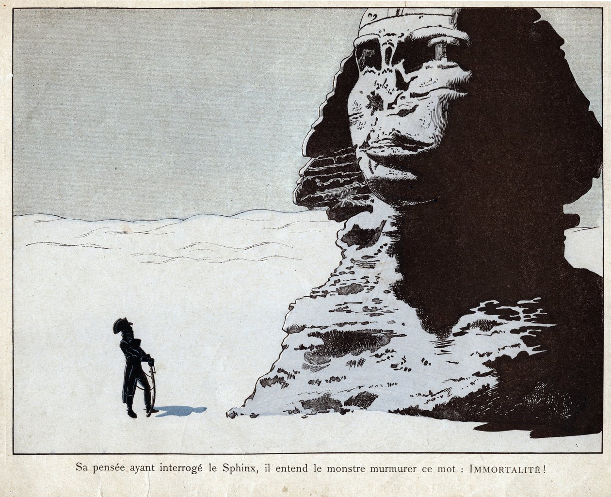 Napoleon studerer sfinksen i Egypten - litografi af Job (Jacques Onfroy de Breville) fra "" Le Grand Napoleon des Petites Enfants""" 1893 af pseudonym for Onfray de Breville Jacques Job