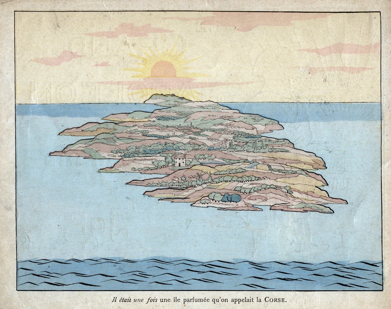 Der var engang en duftende ø ved navn Corsica (Korsika) - litografi af Job (Jacques Onfroy de Breville) fra "Le Grand Napoleon des Petites Enfants""" 1893 af pseudonym for Onfray de Breville Jacques Job