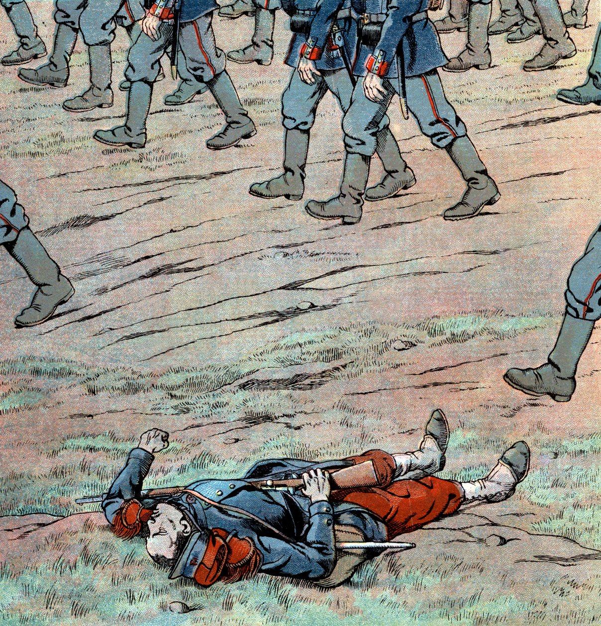 Preussere invaderer Frankrig: fransk død soldat af pseudonym for Onfray de Breville Jacques Job