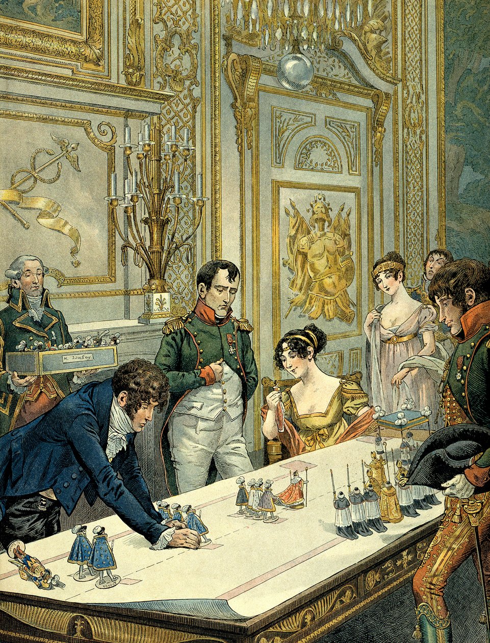 Gentagelse af besmittelsen under det hellige af maleren Isabey (1767-1855) i nærværelse af Josephine de Beauharnais (1763-1814) og Napoleon I Bonaparte (1769-1821) i slottet Fontainebleau. Illustration af Jacques Marie Gaston Onfray de Brevill af pseudonym for Onfray de Breville Jacques Job