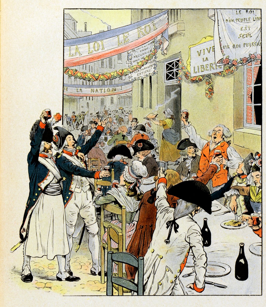 Revolutionær banket efter erobringen af Bastillen - Illustration af Job (Jacques Marie Gaston Onfray og Breville) (Jacques-Marie) (1858-1931) til bogen "La Tour d