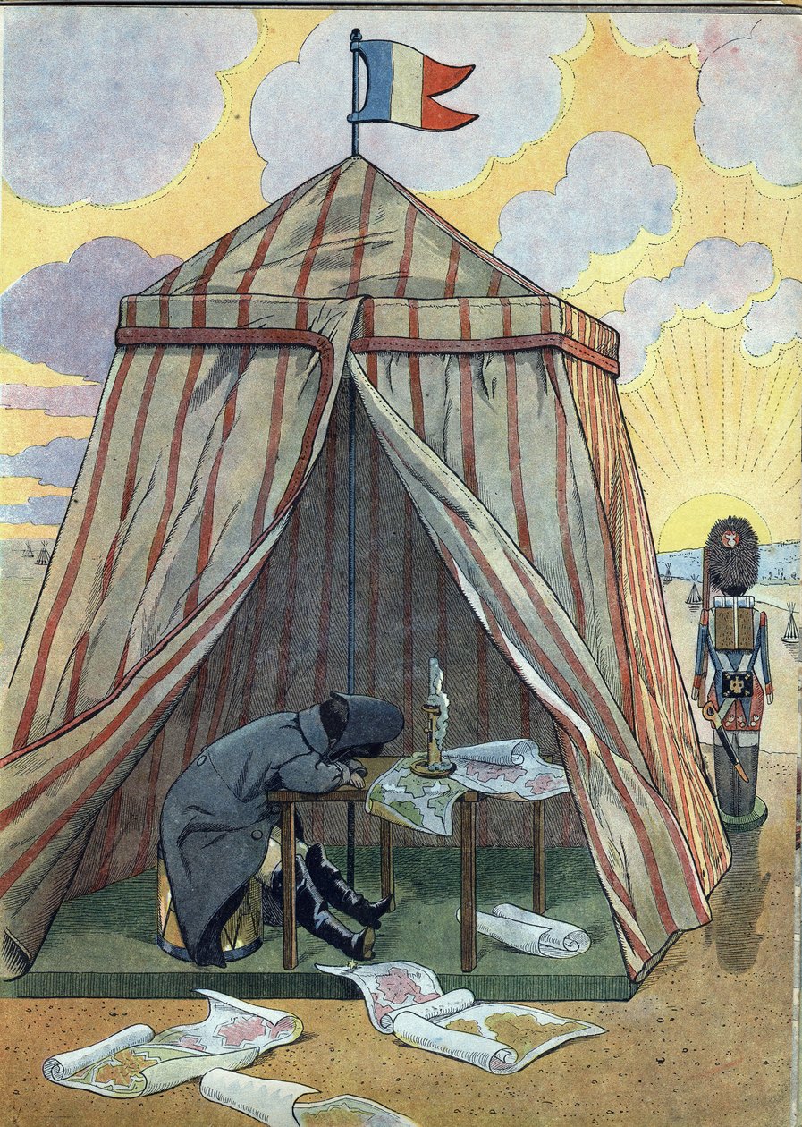 Scene fra Frankrigs historie i legetøj: Napoleon I Bonaparte (1769-1821) i hvile før slaget ved Austerlitz den 2. december 1815. I "" Joujoux a l