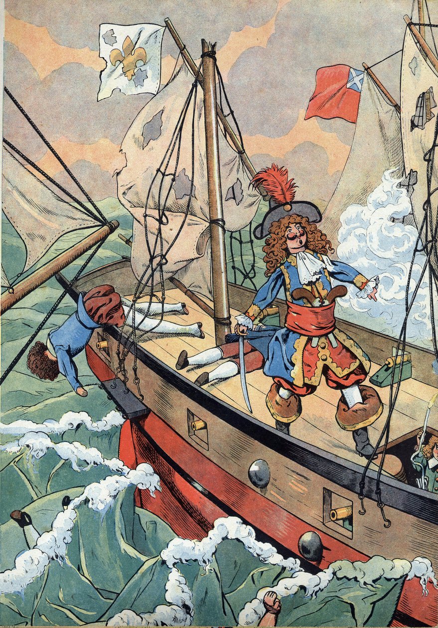 Scene fra Frankrigs historie i legetøj: Den franske sømand, kaptajn Jean Bart (1650-1702) med sin søn klar til at sætte ild til krudtet i tilfælde af en kollision. I “” Joujoux a l