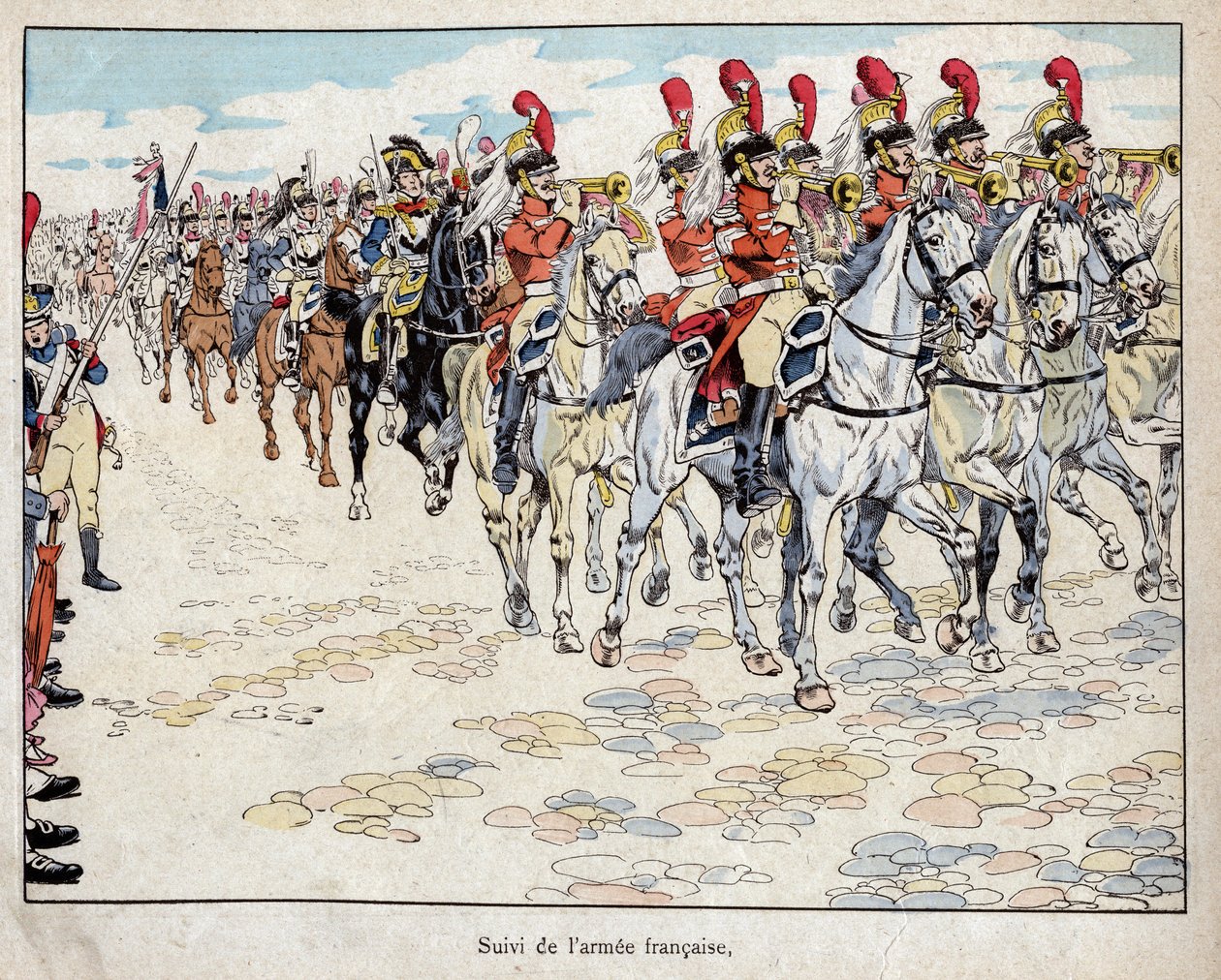 Den franske hær på vej ind i Berlin, 27. oktober 1806 - litografi af Job (Jacques Onfroy de Breville) fra "" Le Grand Napoleon des Petites Enfants""" 1893 af pseudonym for Onfray de Breville Jacques Job