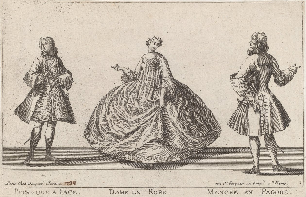 Ansigt paryk/dame i kjole/pagoda ærme af published by Jacques Chéreau