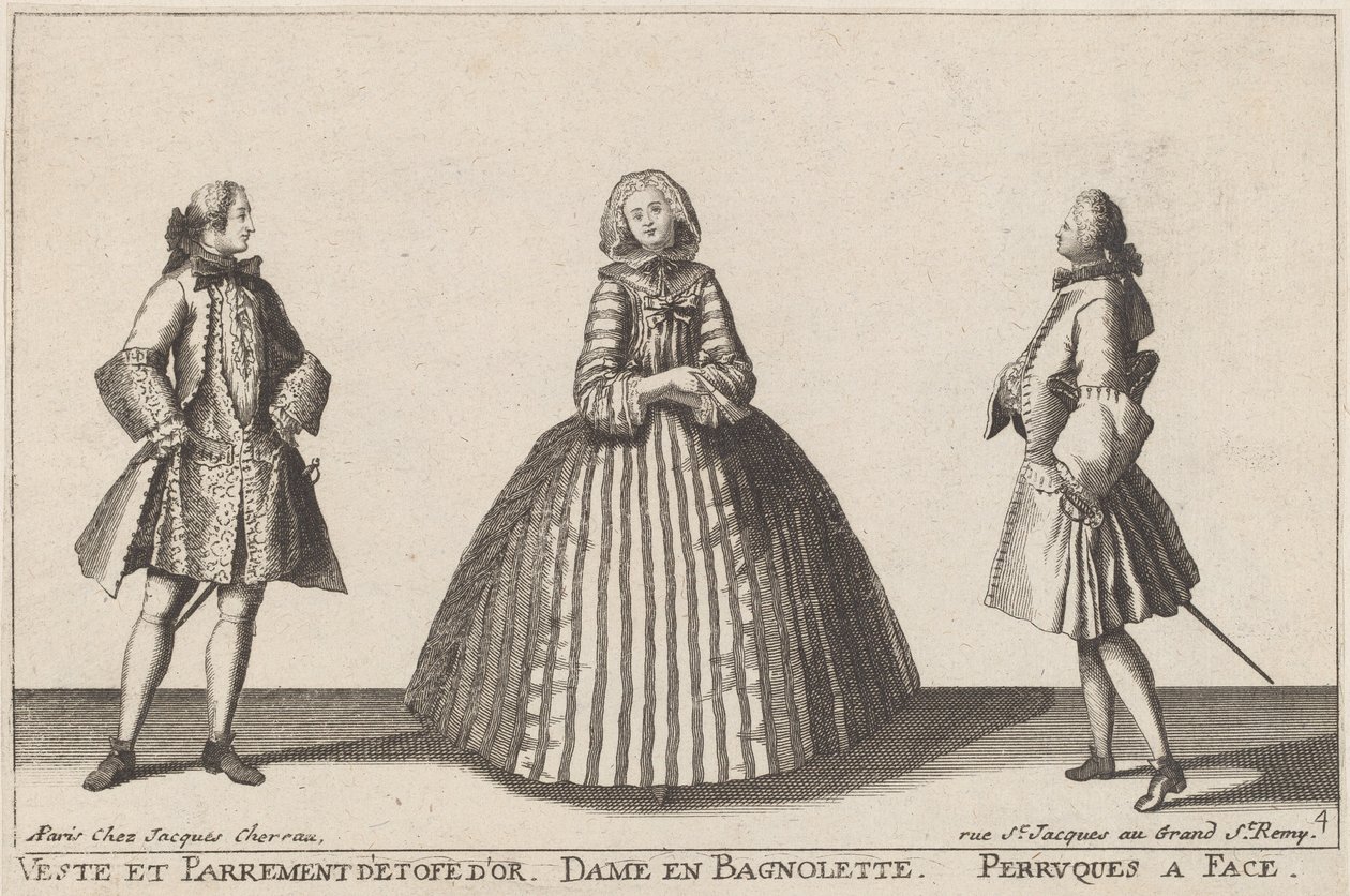 Jakke og Guld Klæde Facing/Dame i Bagnolette/Faced Parykker af published by Jacques Chéreau