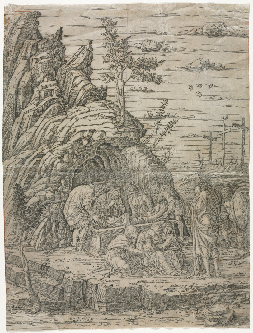 Begravelsen med de fire fugle af school of Andrea Mantegna
