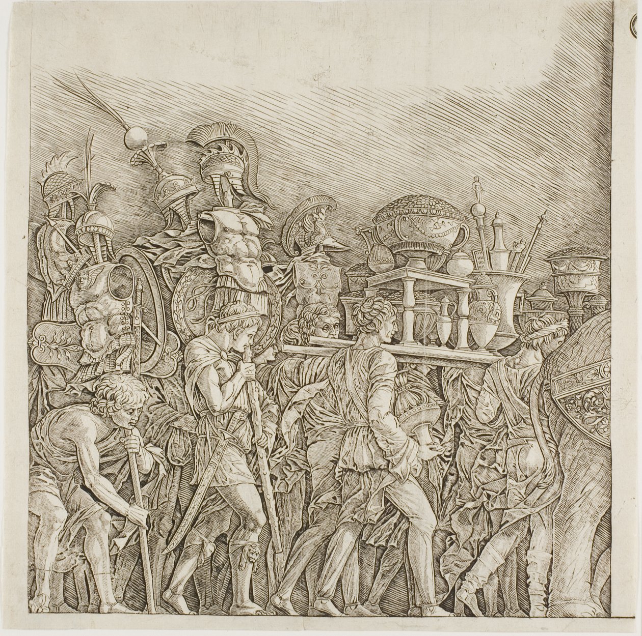 Triumf af Cæsar: Soldater, der bærer trofæer af school of Andrea Mantegna