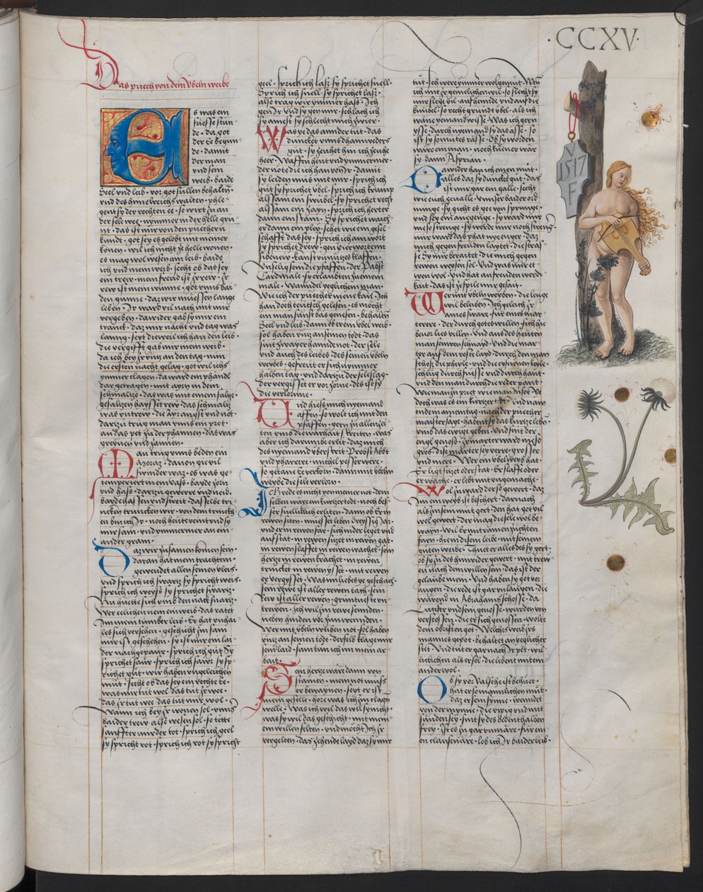 Ambraser Heldenbuch, folio 215r. Initialerne VF på skjoldet antages at være kunstnerens af Österreichische Nationalbibliothek,