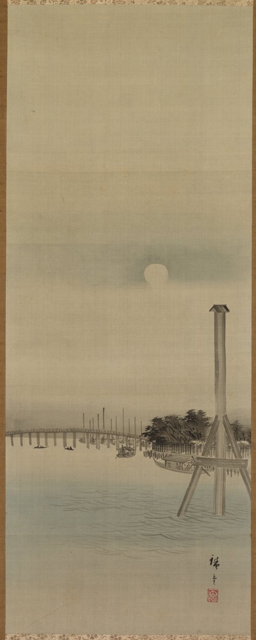 Nattescene ved Sumida-floden af studio of Utagawa Hiroshige
