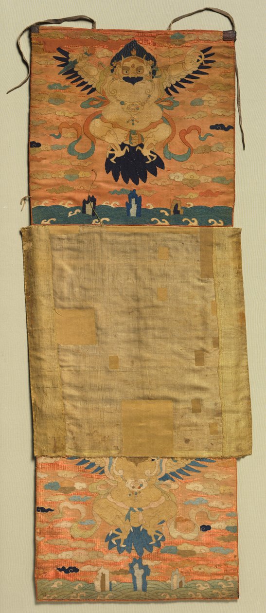 Vajrapani broderet montering med Garuda, maleri 1600-tallet, broderi ca. 1300. af the Tenth Black Hat Karmapa Chöying