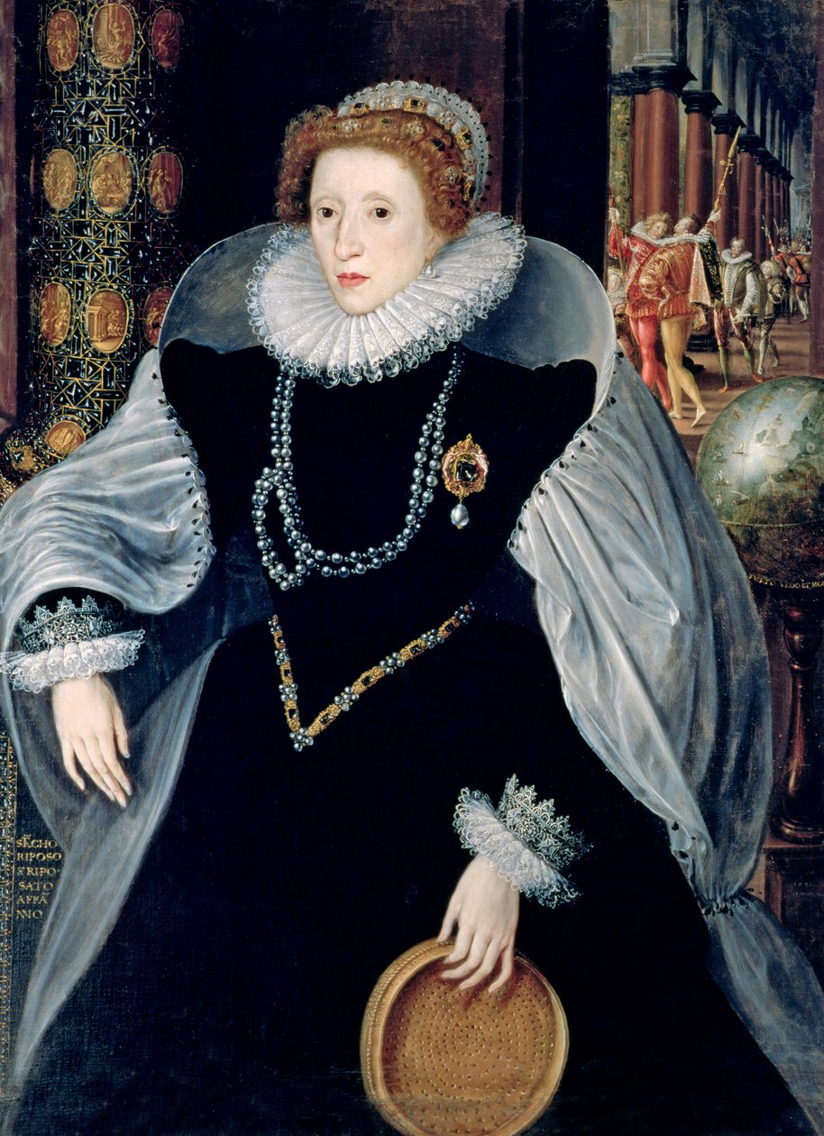 Sieve Portræt af Dronning Elizabeth I i ceremoniel kostume, ca. 1583 (olie på lærred) af the Younger Quentin Massys or Metsys