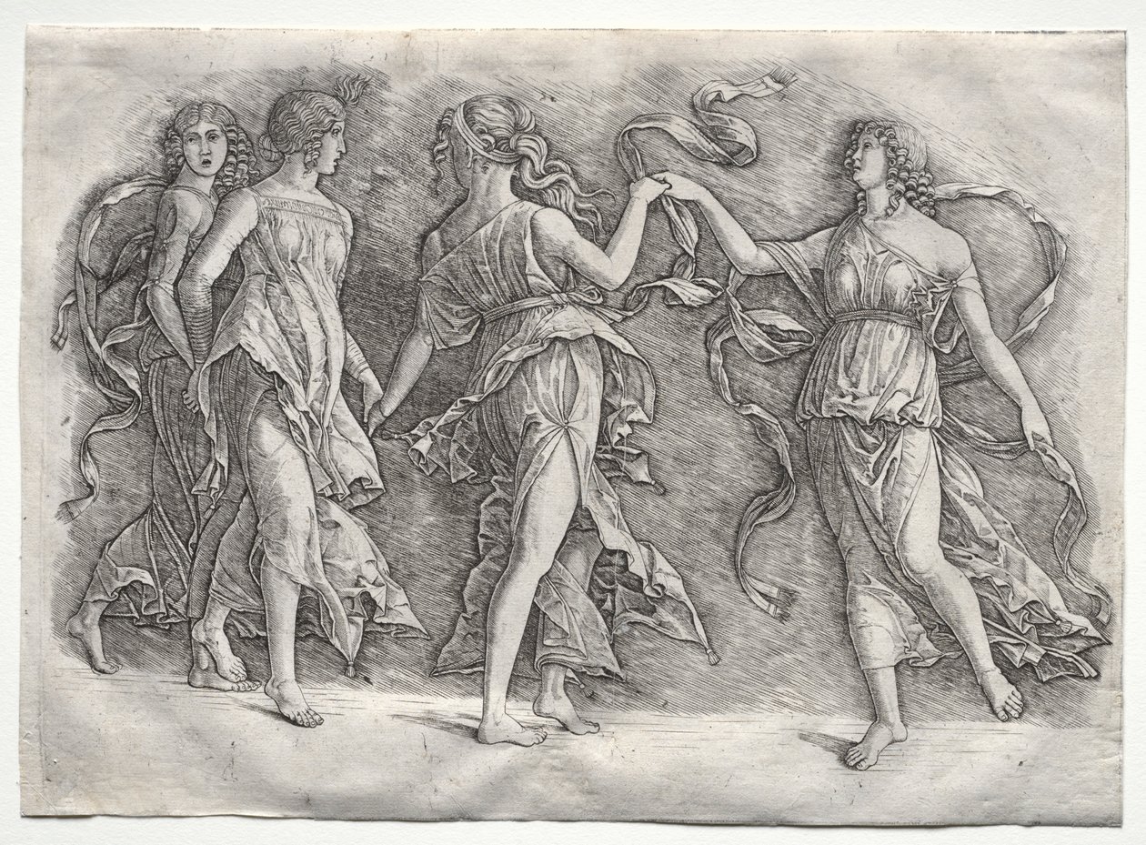 Fire dansende muser, ca. 1497. af the so called Premier Engraver