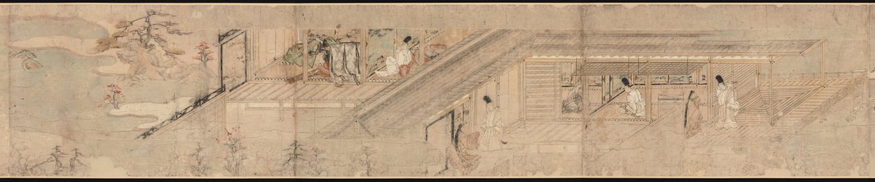 Narrative Picture Scroll om Love Romance of Courtier and Girl at Sumiyoshi af Unknown artist