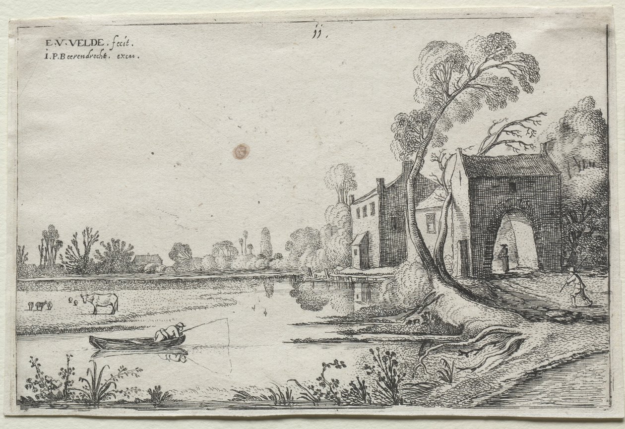 Landskab med en flod og et porthus, 1614. af van de Velde Esaias